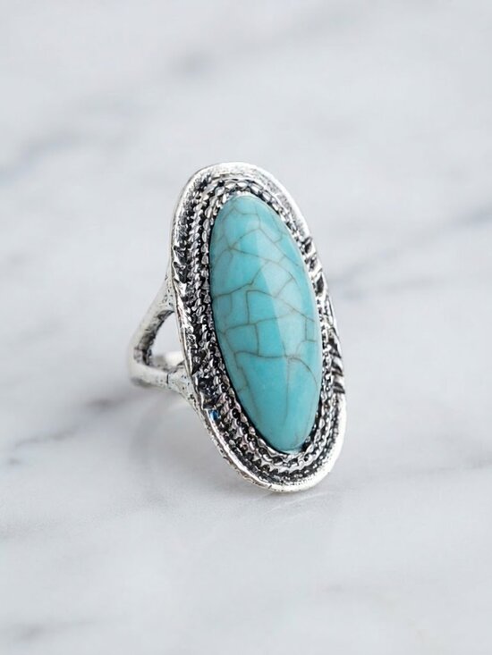 Jewelry - Silver Turquoise Oval Statement Ring - Women Jewelry
